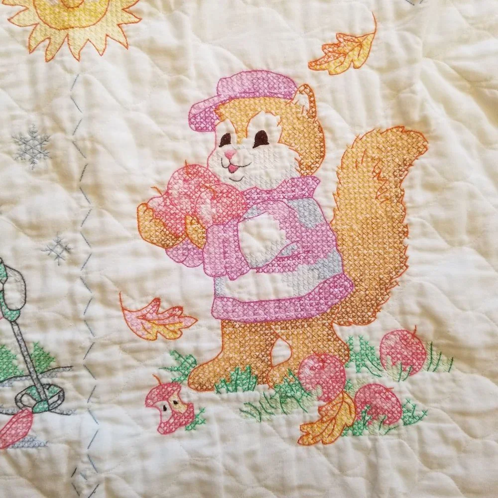 Cross Stitch Quilt Baby Blanket Comforter Crib Toddler Bed Gift Nursery Decor‎